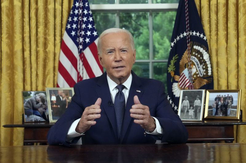 President Joe Biden addresses the nation from the Oval Office of the White House in Washington, July 14. Biden will address the nation Wednesday on his decision to drop his 2024 Democratic reelection bid.
