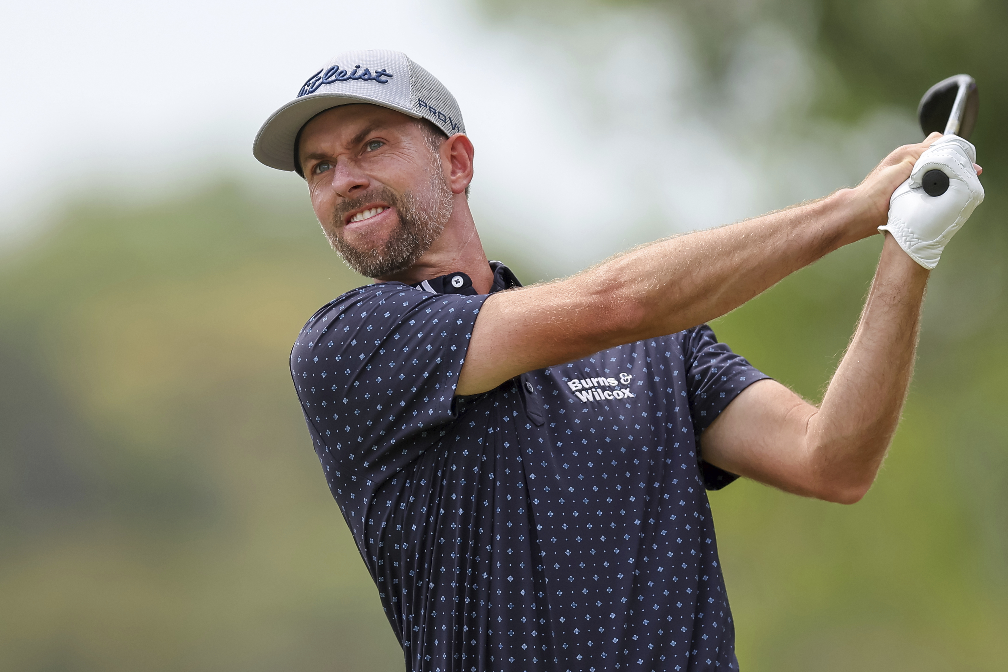 FILE - Webb Simpson tees off on the second hole during the third round of the Valspar Championship golf tournament Saturday, March 18, 2023, at Innisbrook in Palm Harbor, Fla. U.S. captain Keegan Bradley has selected Webb Simpson as his first vice captain for the 2025 Ryder Cup, the PGA announced Tuesday, July 23, 2024.