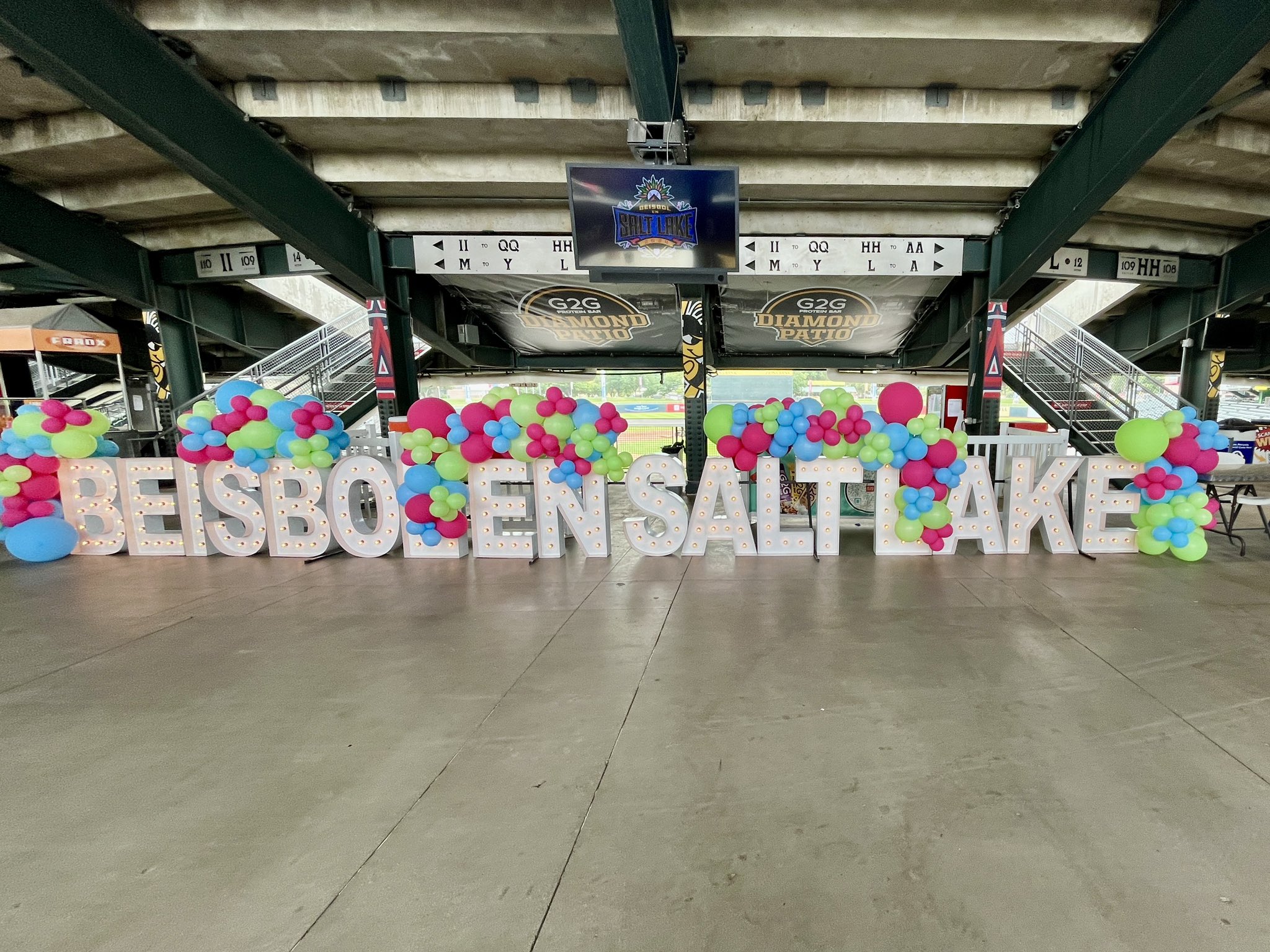 A Béisbol en Salt Lake sign is displayed inside Smith's Ballpark on Tuesday. The Los Venados de Mazatlán and Los Charros de Jalisco will play at the ballpark in October for the first-ever Béisbol en Salt Lake.