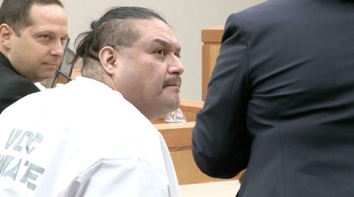 Death row inmate Taberon Honie listens during a commutation hearing before the Utah Board of Pardons and Parole last month. Four women, all related to Claudia Benn whom he brutally murdered in 1998, testified that he should be put to death.