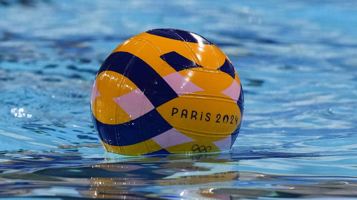A boll floats on the water during Australia's women's team training at the 2024 Summer Olympics, Tuesday, July 23, 2024, in Saint-Denis, France.