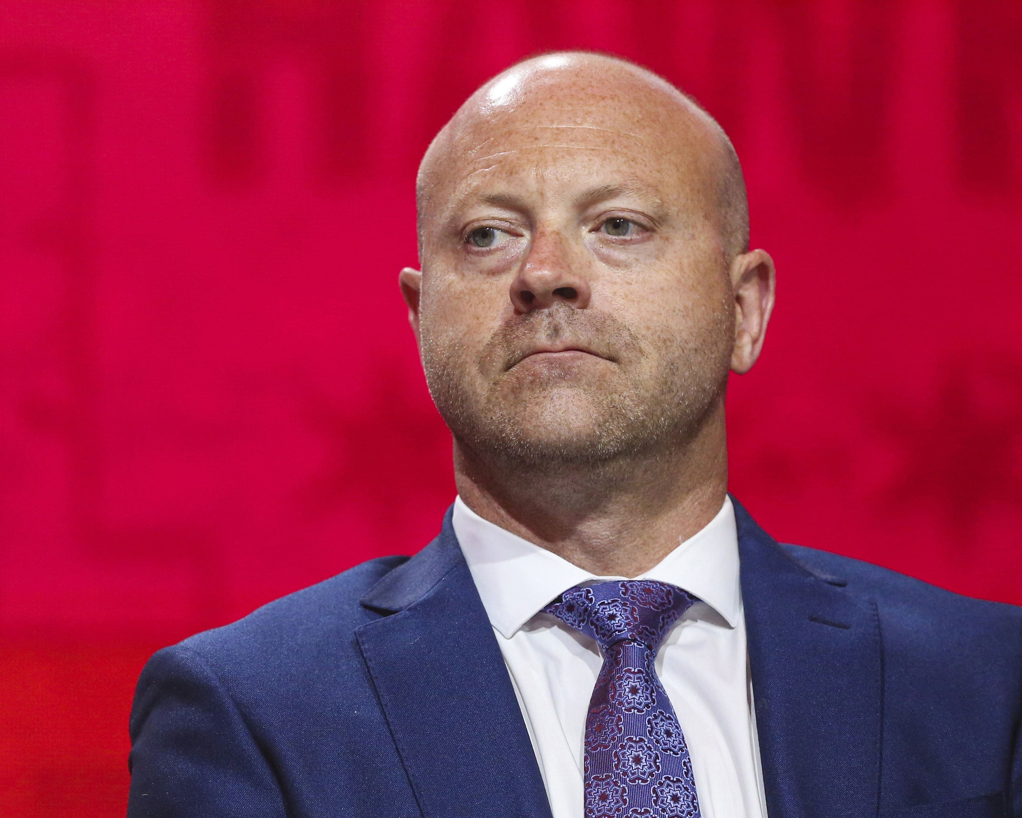 FILE - Then-Chicago Blackhawks senior vice president and general manager Stan Bowman attends the NHL hockey team's convention in Chicago, July 26, 2019. The Edmonton Oilers hired Stan Bowman as general manager and executive vice president of hockey operations on Wednesday, July 24, 2024, making him the first former Chicago Blackhawks executive re-hired by an NHL team since the team's 2010 sexual assault scandal came to light in recent years.