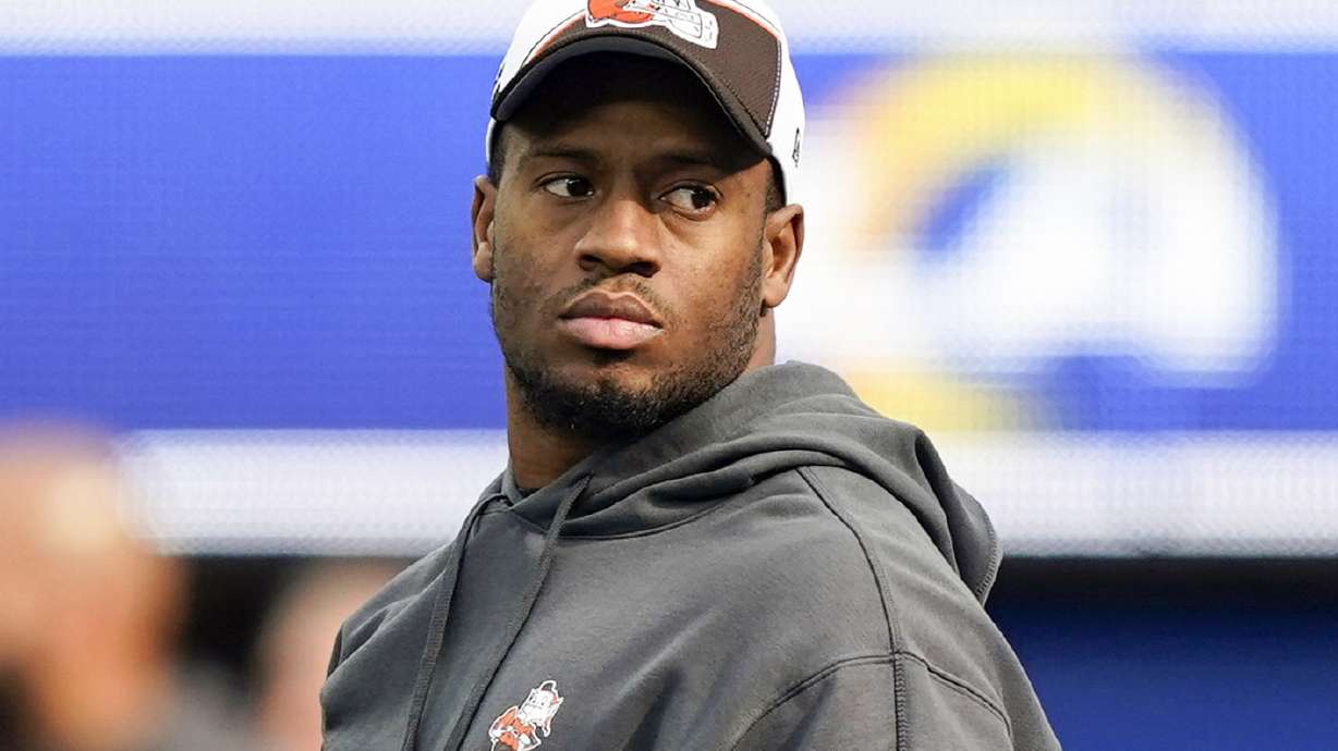FILE - Cleveland Browns running back Nick Chubb looks on during warmups before an NFL football game against the Los Angeles Rams, Dec. 3, 2023, in Inglewood, Calif. Chubb was placed on the physically-unable-to-perform list Wednesday, July 24, 2024, as he continues to recover from a season-ending left knee injury and two surgeries.