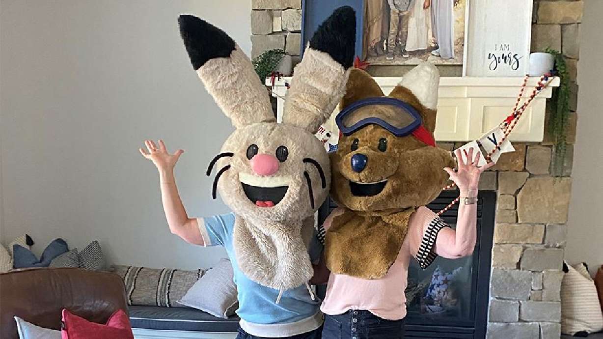 Heather Mickey and Linda Horsley brought out their Olympic mascot costumes and reminisced about their time playing Copper and Powder at the 2002 Olympic Games in Salt Lake City.