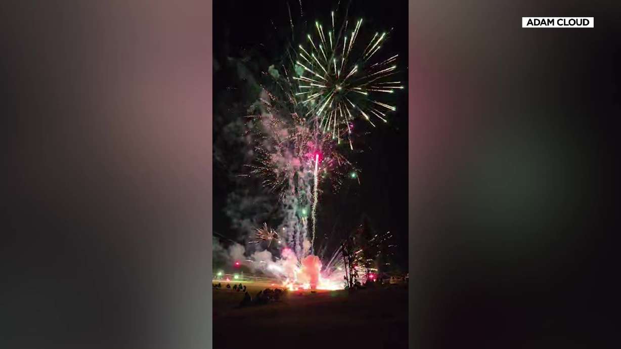 Two people were hurt after a firework malfunctioned and shot into a crowd at Andy Adams Park in Layton Wednesday night.