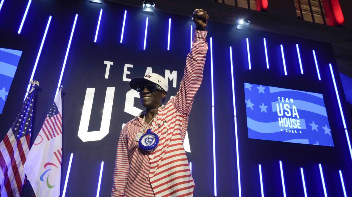 Flavor Flav gestures as he attends an interview with The Associated Press at the USA house ahead of the 2024 Summer Olympics, Thursday, July 25, 2024, in Paris, France.