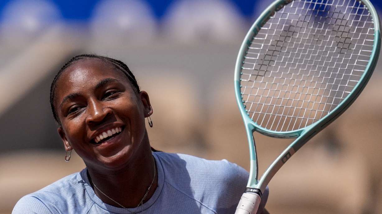 Coco Gauff of the U.S. attends a practice session ahead of the tennis competition, at the 2024 Summer Olympics, Thursday, July 25, 2024, in Paris, France.