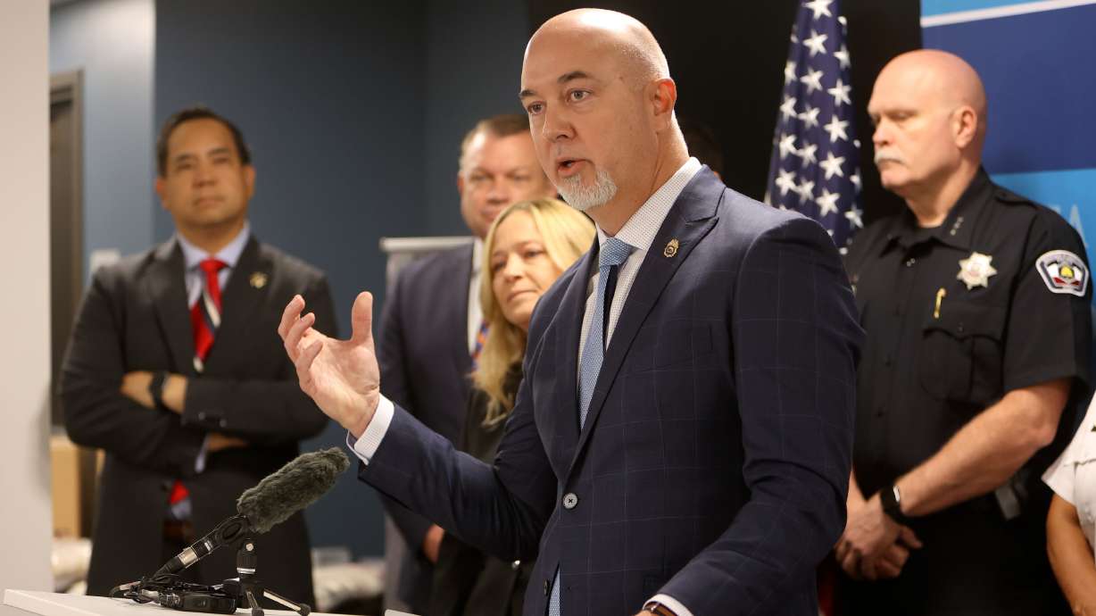 Jonathan Pullen, special agent in charge of the Drug Enforcement Administration's Rocky Mountain Field Division, speaks Thursday about the dangers and increase in fentanyl at the DEA Salt Lake City District Office in Salt Lake City.