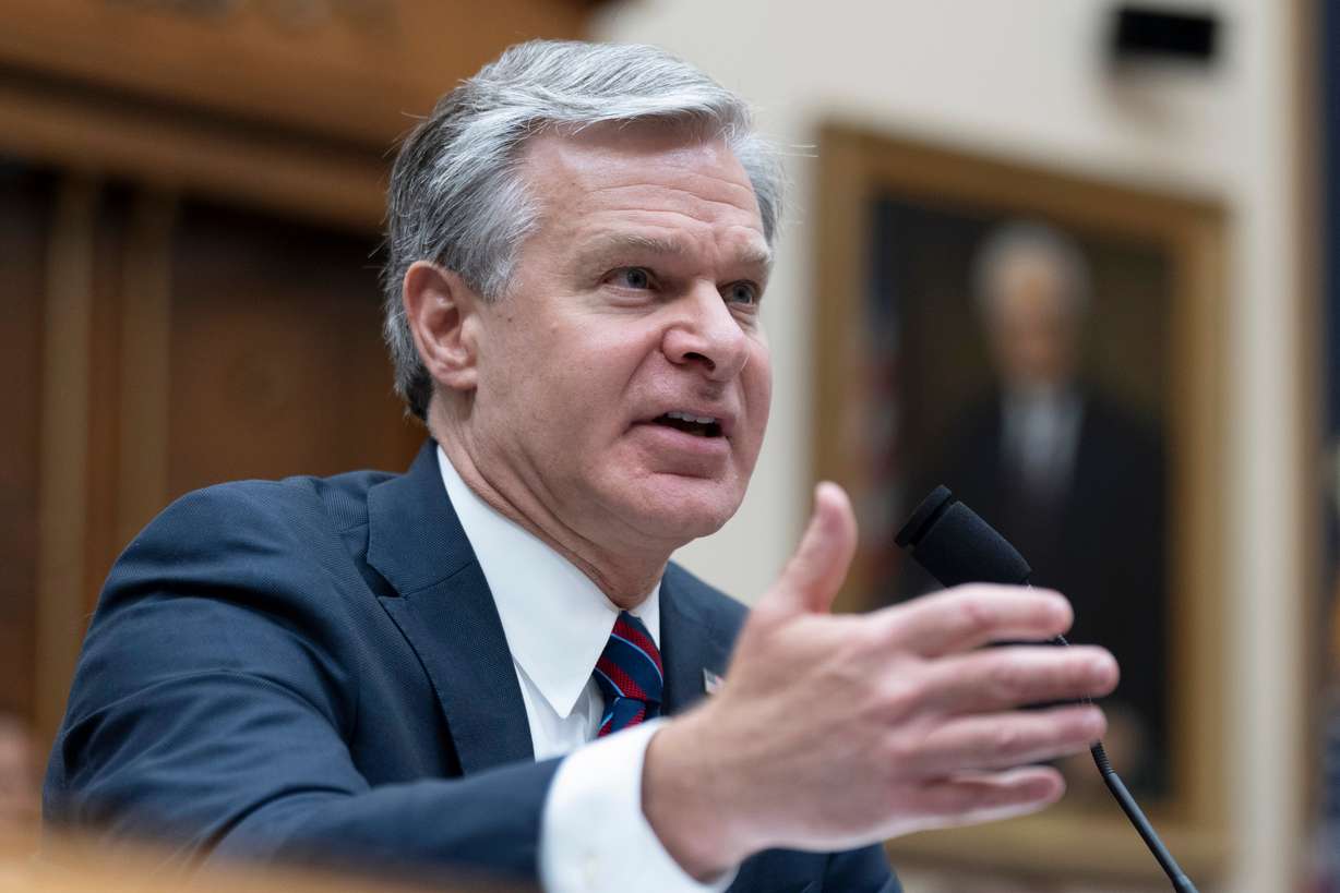 FBI Director Christopher Wray testifies before a House committee about the July 13 shooting at a campaign rally in Butler, Pennsylvania, Wednesday, on Capitol Hill. Wray said that the FBI will "leave no stone unturned" in its investigation of the attempted assassination of former President Donald Trump.