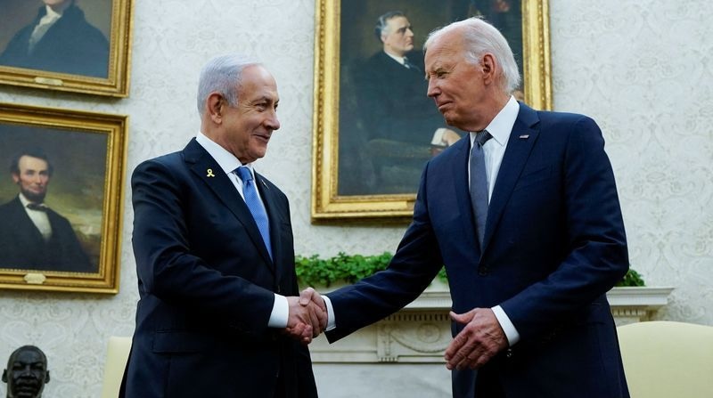 President Joe Biden meets with Israeli Prime Minister Benjamin Netanyahu in the Oval Office at the White House in Washington, Thursday.