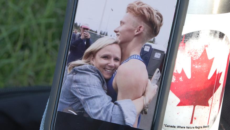 Tara Thompson hugs her son Rory Linkletter after a track meet in this undated photo.