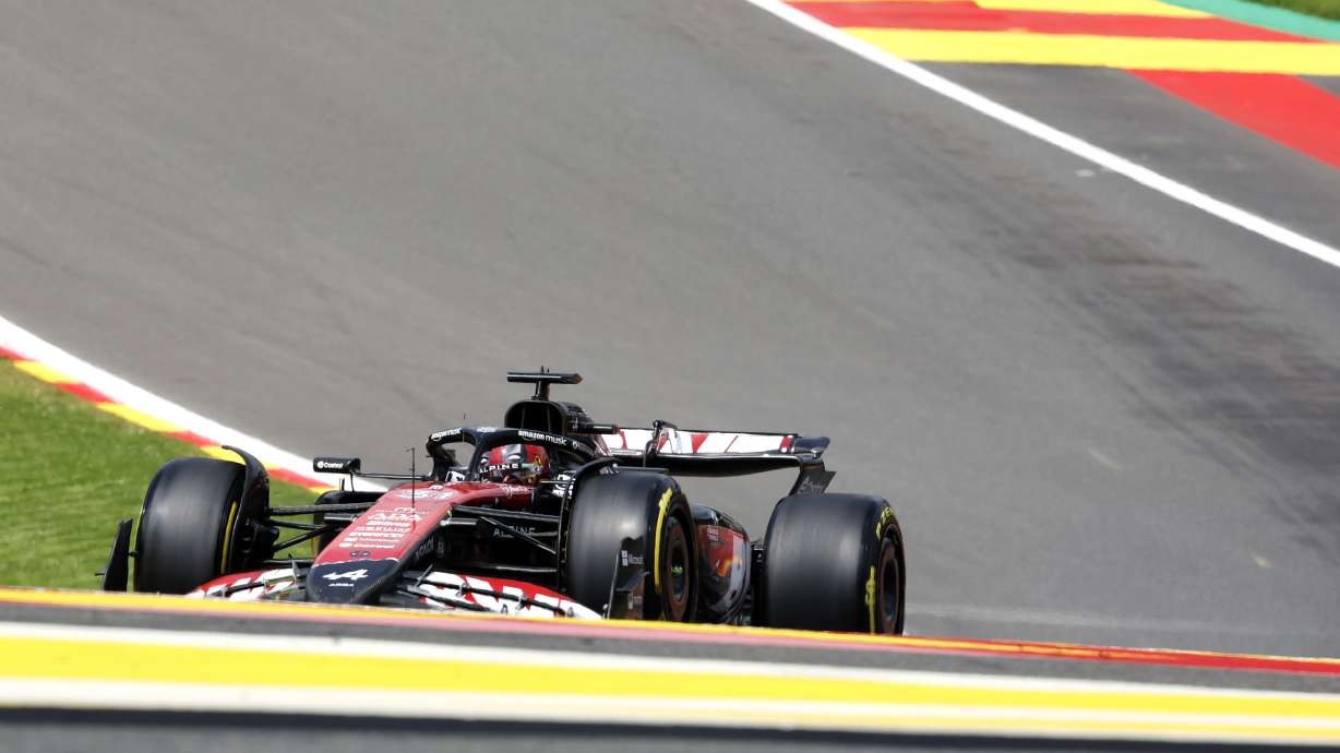 Alpine driver Esteban Ocon of France steers his car during the first practice session ahead of the Formula One Grand Prix at the Spa-Francorchamps racetrack in Spa, Belgium, Friday, July 26, 2024. The Belgian Formula One Grand Prix will take place on Sunday.