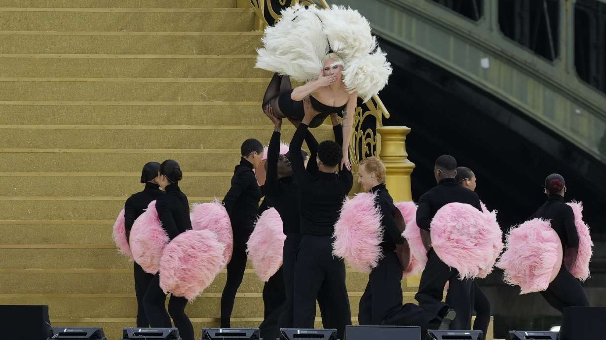 Lady Gaga performs in Paris, France, ahead the opening ceremony of the 2024 Summer Olympics, Friday, July 26, 2024.