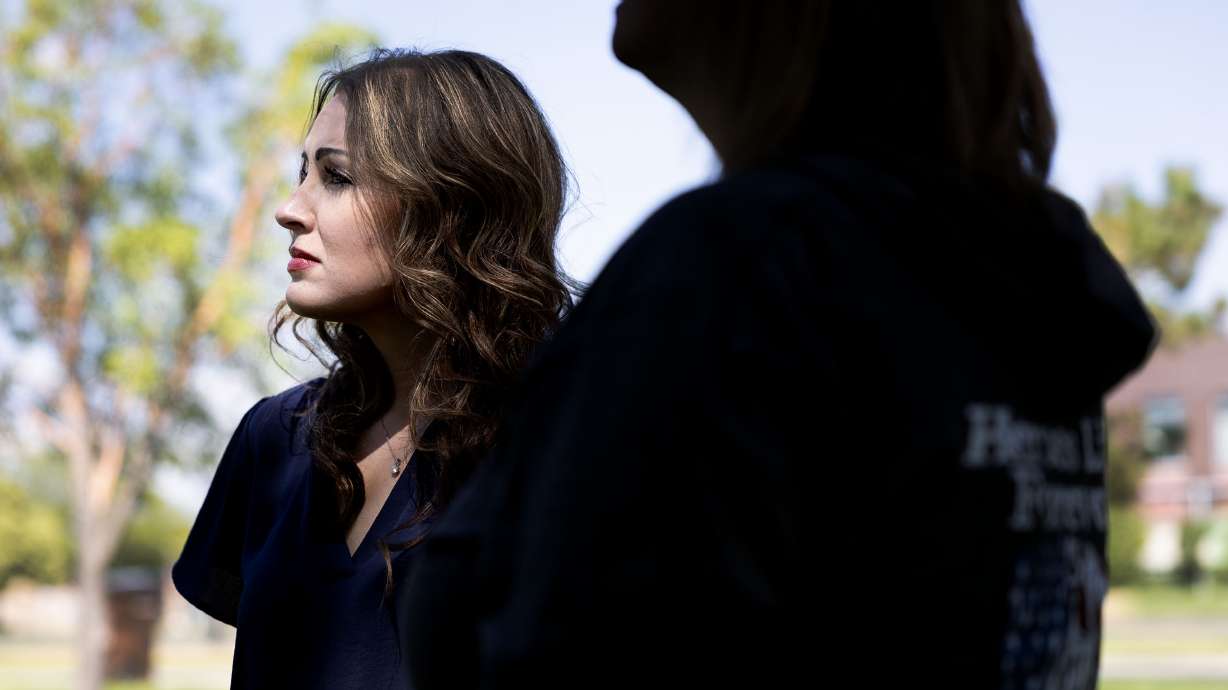 Kristy and Misti are photographed in West Jordan on July 25. Both women were physically assaulted by Samuel Faber, whom they met on the dating app Mutual. Faber was sentenced Wednesday to at least five years and up to life in prison.