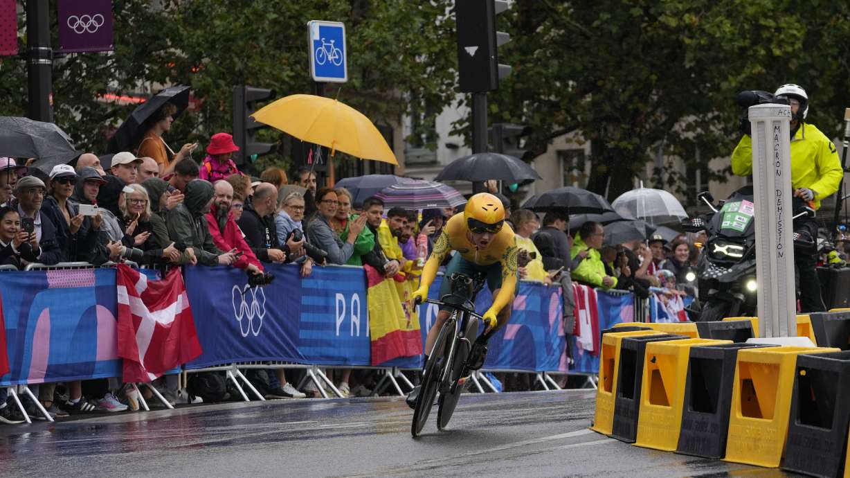 Grace Brown, of Australia, competes in the women's cycling time trial event, at the 2024 Summer Olympics, Saturday, July 27, 2024, in Paris, France.