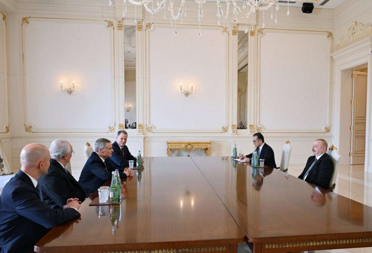 Elder David A. Bednar of the Quorum of the Twelve Apostles of The Church of Jesus Christ of Latter-day Saints meets with the President of the Republic of Azerbaijan, Ilham Aliyev, on April 30, 2024. Other representatives of the Church attended that meeting, including Elder Jack N. Gerard, second counselor in the Europe Central Area of the Church.