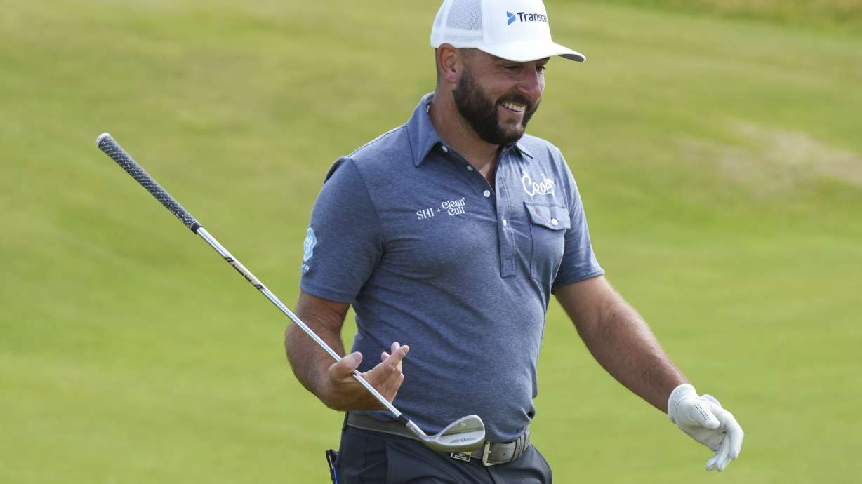 Stephan Jaeger of Germany walks down the 15th fairway during a practice round ahead of the British Open Golf Championships at Royal Troon golf club in Troon, Scotland, Wednesday, July 17, 2024.
