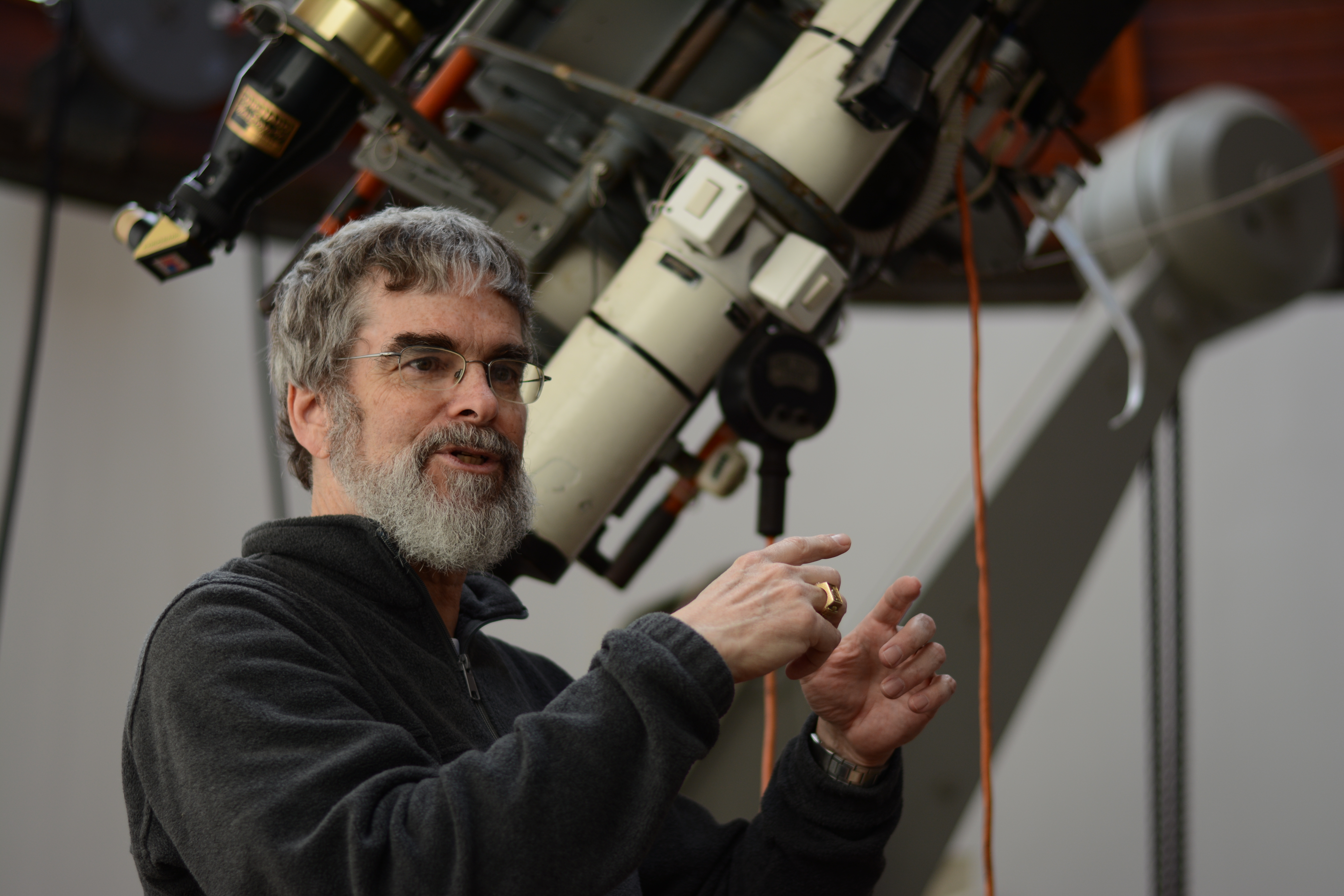 Brother Guy Consolmagno speaks at the Vatican’s historic refractor telescope. As head of the Vatican Observatory in Castel Gandolfo, Italy, he’s informally known as “the pope’s astronomer” and leads a team of priests and religious brothers who are also scientists.