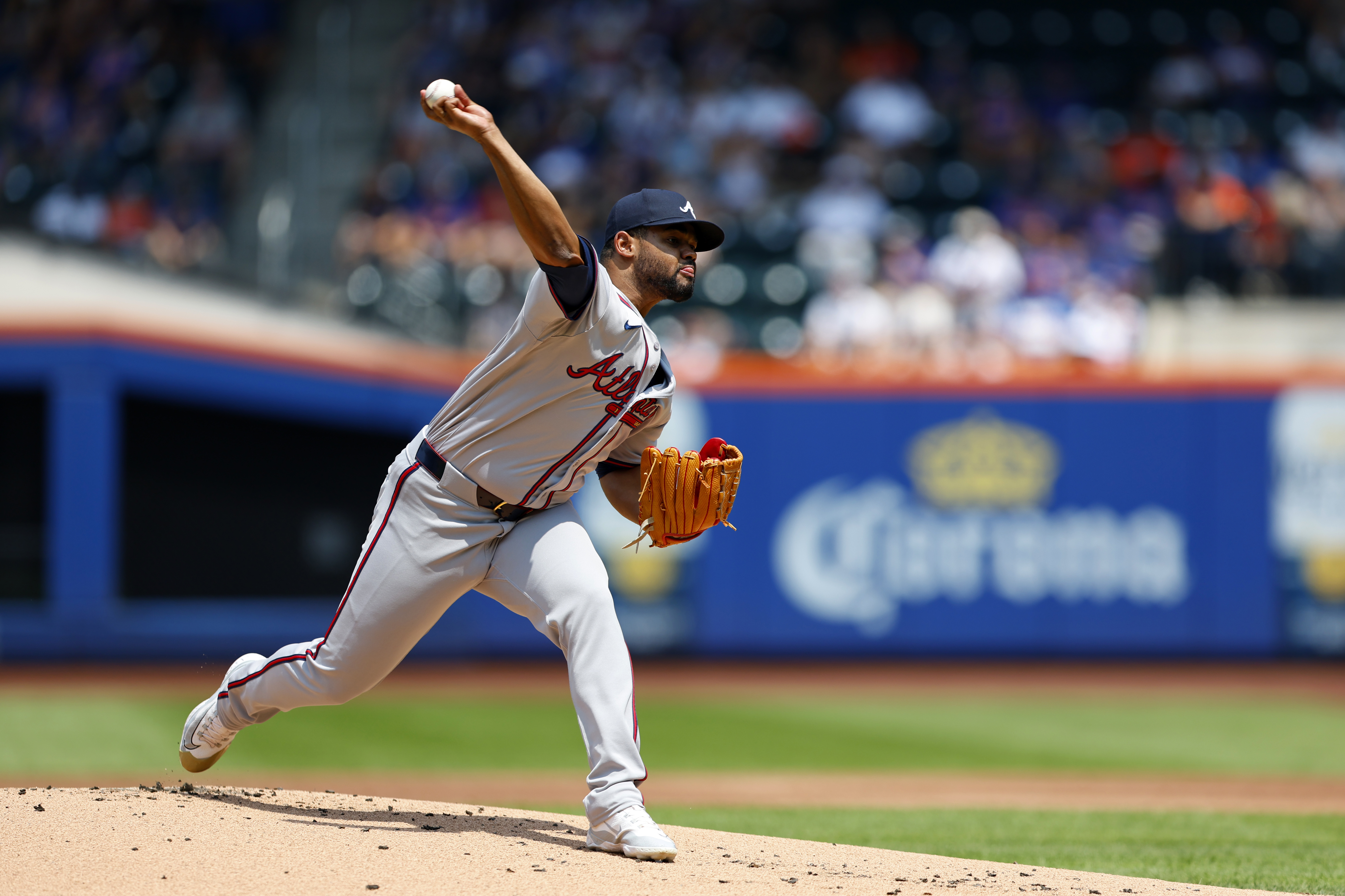 Atlanta Braves pitcher Reynaldo López delivers against the New York Mets during the second inning of a baseball game, Sunday, July 28, 2024, in New York. 