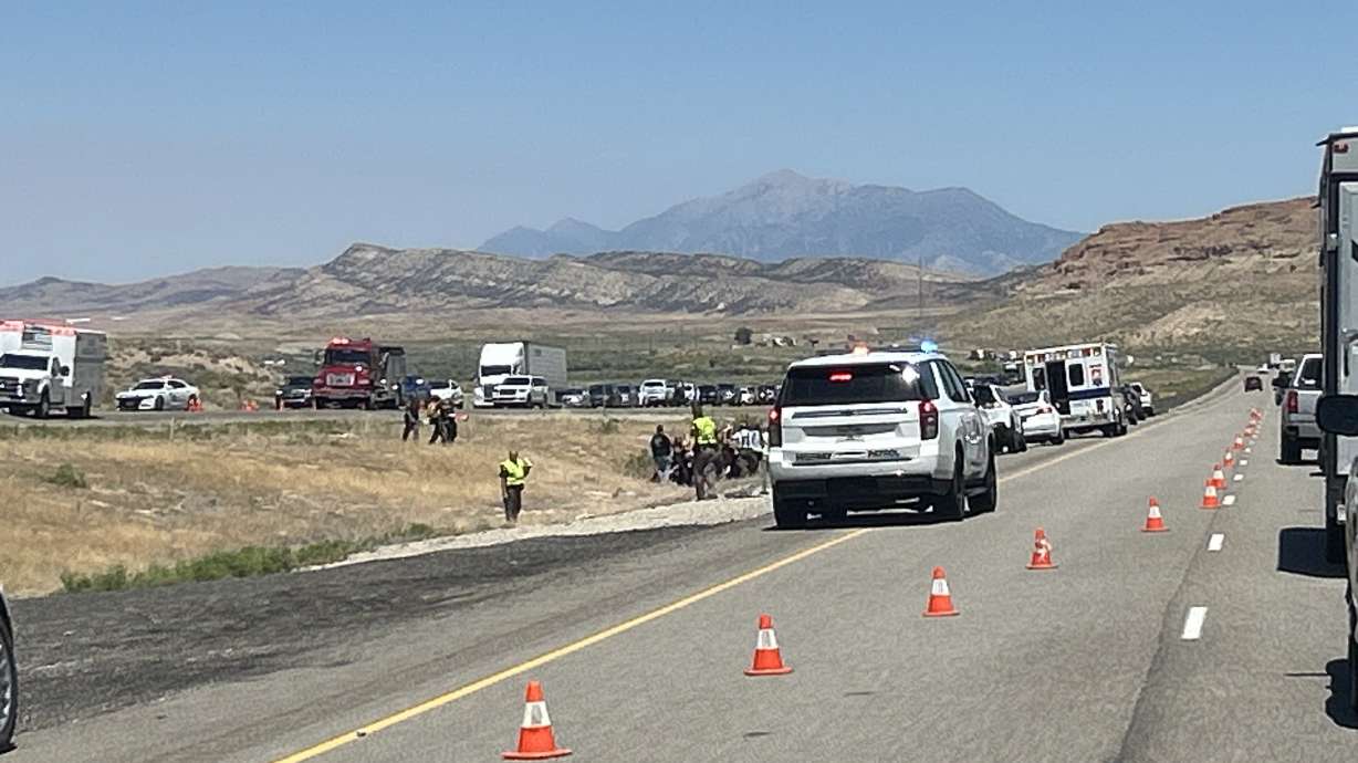 Two men involved in a motorcycle crash on I-15 Sunday afternoon were flown to a hospital in critical condition.
