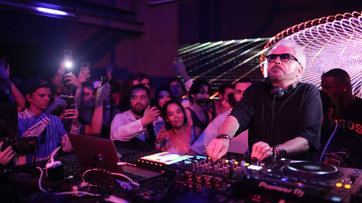 French musician Marc Cerrone performs during the DiscOlympics at Wanderlust night club at the 2024 Summer Olympics, Sunday, July 28, 2024, in Paris, France.
