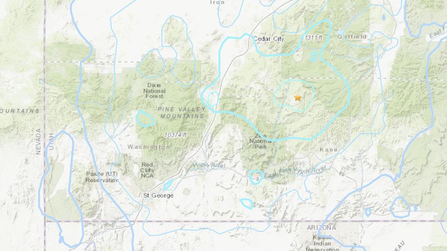 A map shows the area where an earthquake hit in southern Utah late Sunday.