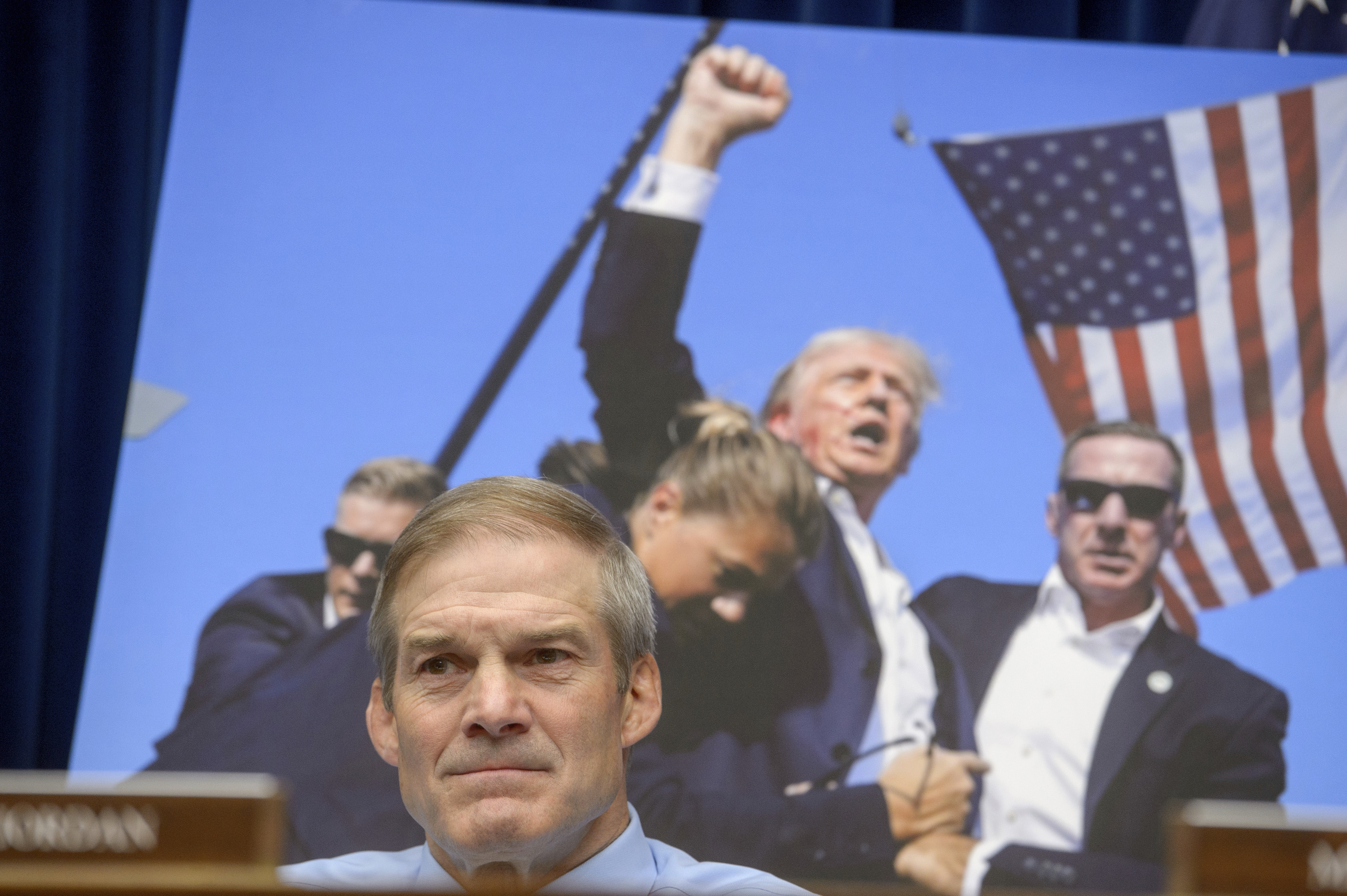 Rep. Jim Jordan, R-Ohio, listens as U.S. Secret Service Director Kimberly Cheatle testifies before the House Oversight and Accountability Committee about the attempted assassination of former President Donald Trump at a campaign event in Pennsylvania, at the Capitol in Washington, July 22. 