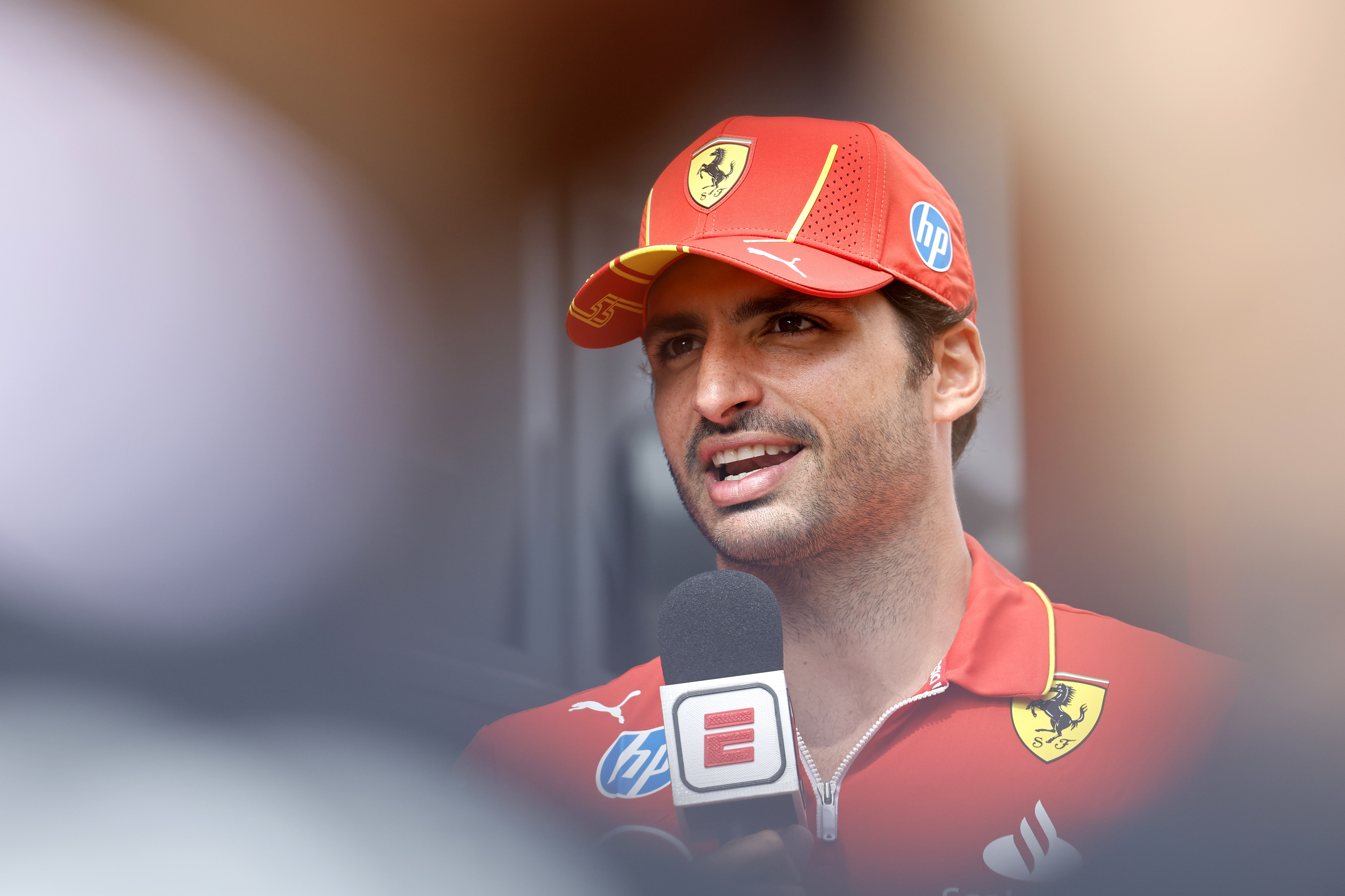 FILE - Ferrari driver Carlos Sainz of Spain speaks with the media ahead of the Formula One Grand Prix at the Spa-Francorchamps racetrack in Spa, Belgium, Thursday, July 25, 2024. 