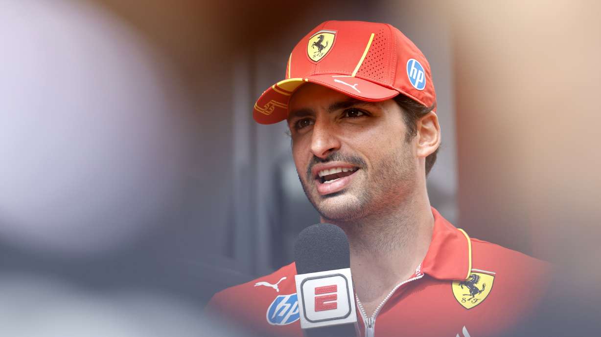 FILE - Ferrari driver Carlos Sainz of Spain speaks with the media ahead of the Formula One Grand Prix at the Spa-Francorchamps racetrack in Spa, Belgium, Thursday, July 25, 2024.