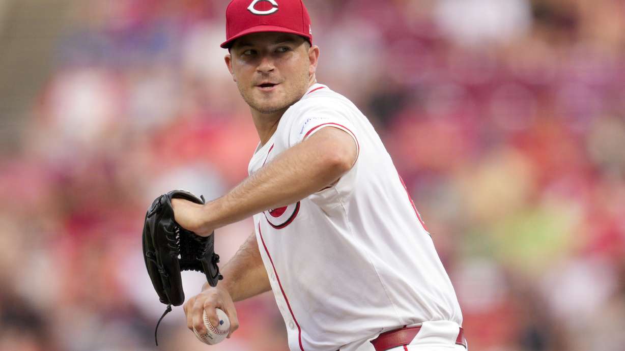 Cincinnati Reds pitcher Carson Spiers looks to throw during the second inning of a baseball game against the Chicago Cubs, Monday, July 29, 2024, in Cincinnati.