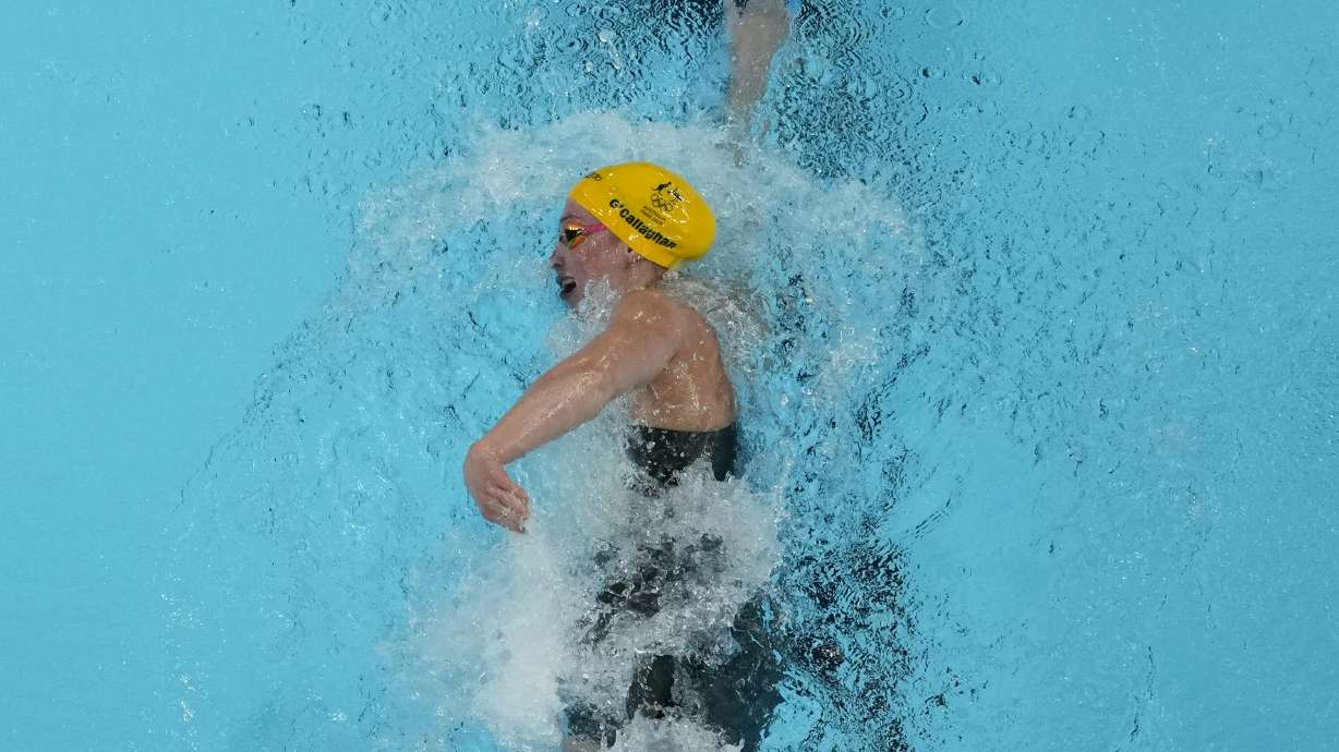 Mollie O'Callaghan of Australia, competes in the women's 200-meter freestyle final at the 2024 Summer Olympics, Monday, July 29, 2024, in Nanterre, France. O'Callaghan won gold.