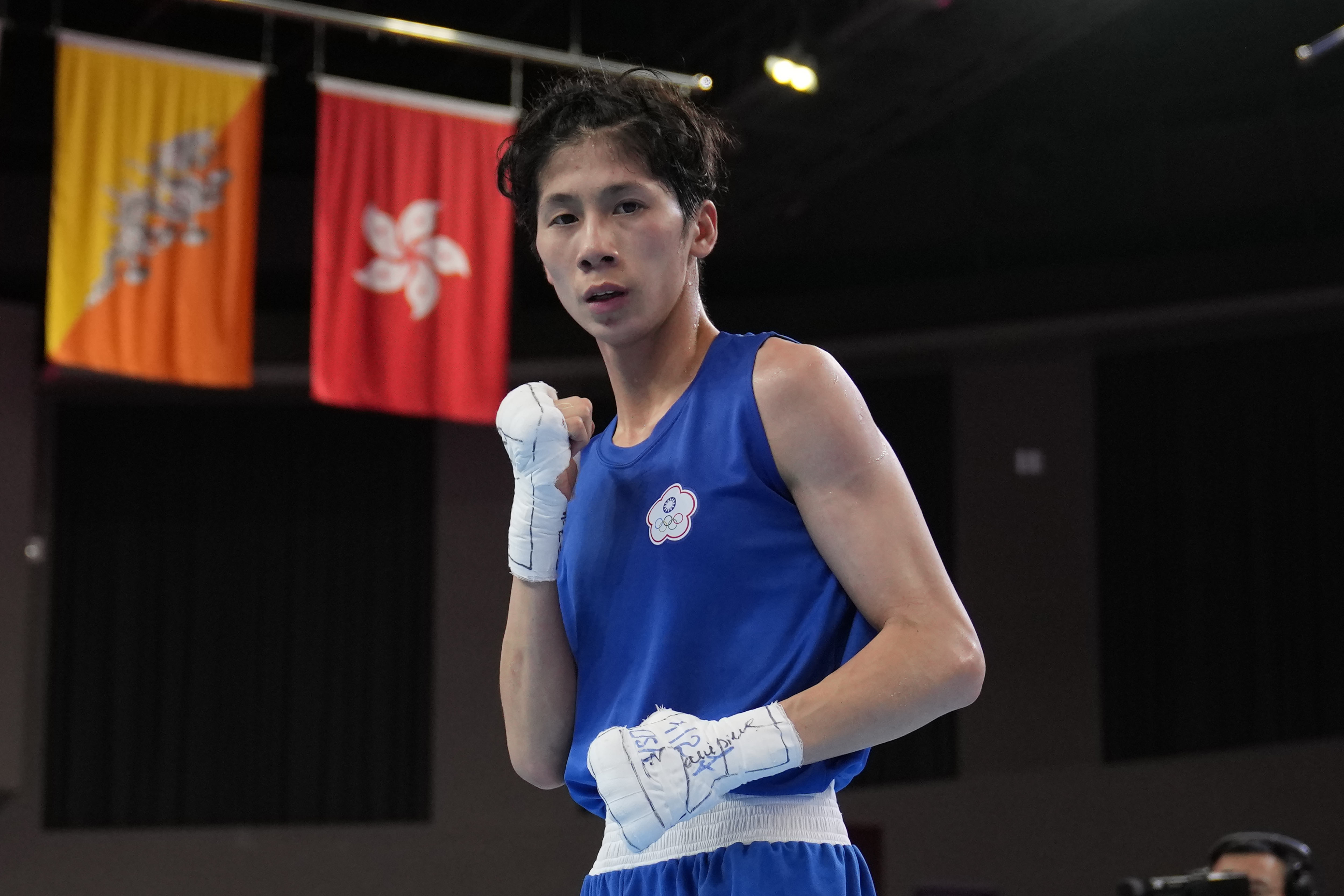 FILE - Taiwan's Lin Yu-ting poses after winning against India's Parveen in the Boxing Women's 54-57Kg Semifinal bout during the 19th Asian Games in Hangzhou, China, Wednesday, Oct. 4, 2023. 