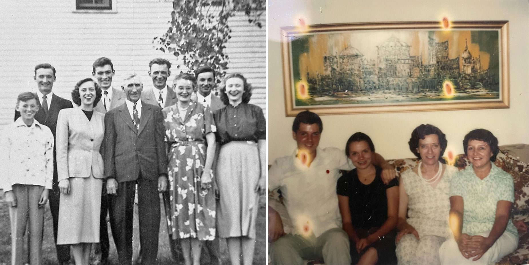 Therese (second to the left on the front row) with her family in Minneapolis, in 1950. In the second photo, Therese (second to the right) with her family in Minneapolis.