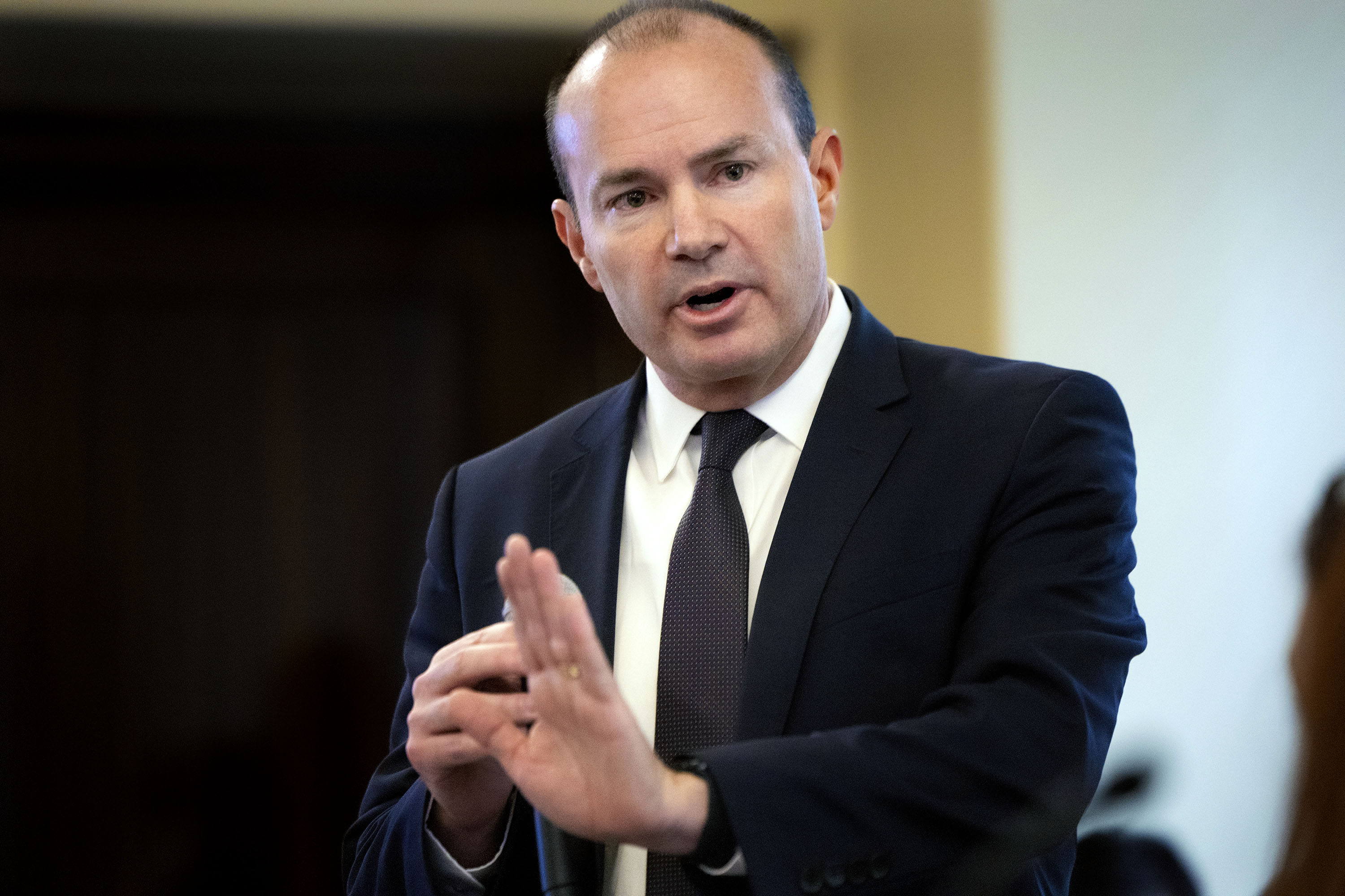 U.S. Sen. Mike Lee speaks to House Democrats at the Capitol in Salt Lake City on Feb. 21. Lee grilled Acting Secret Service Director Ronald Rowe during a probe into the July 13 attempted assassination of Donald Trump.