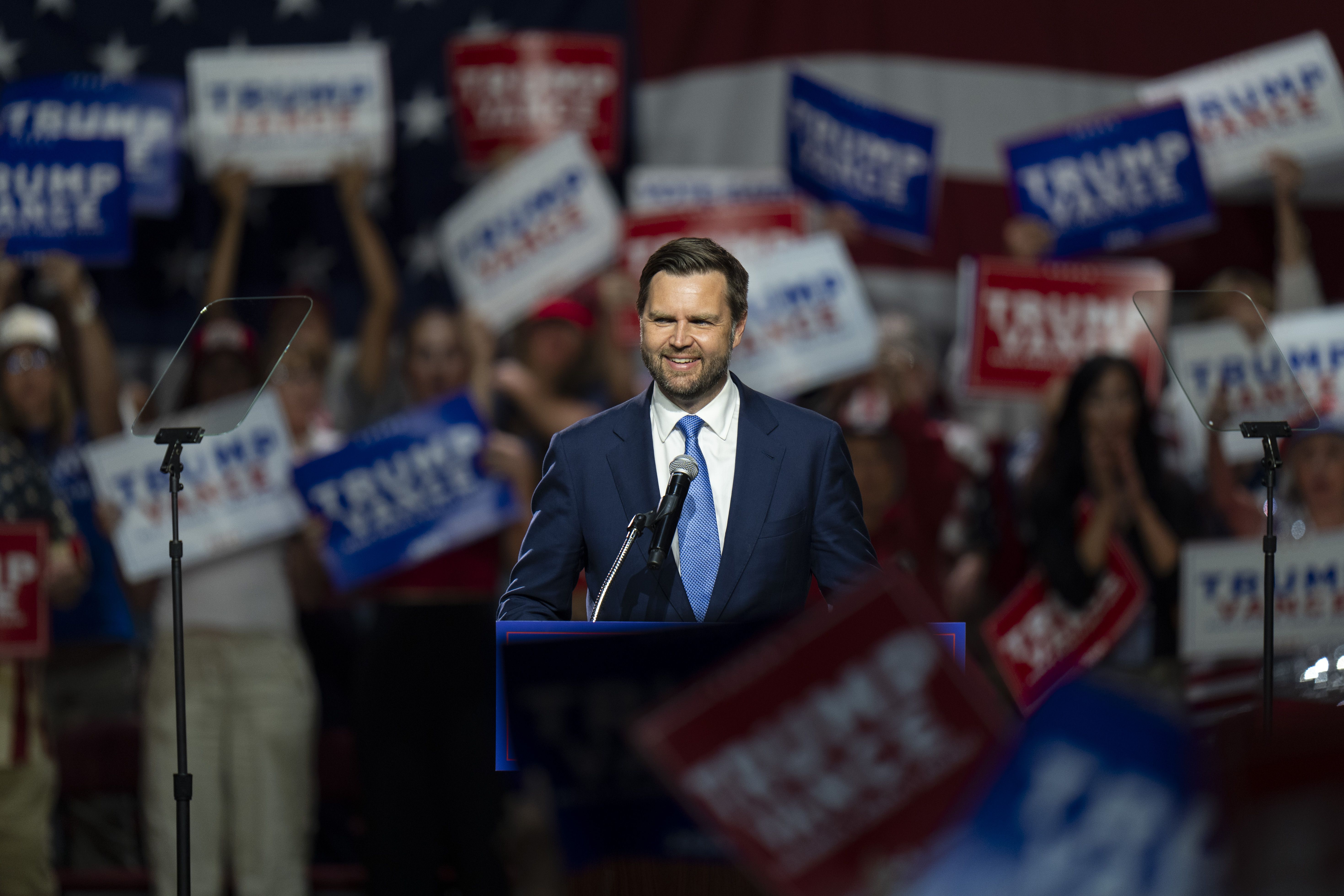 Republican vice presidential candidate Sen. JD Vance, R-Ohio, speaks during a campaign event in Reno, Nev., Tuesday.
