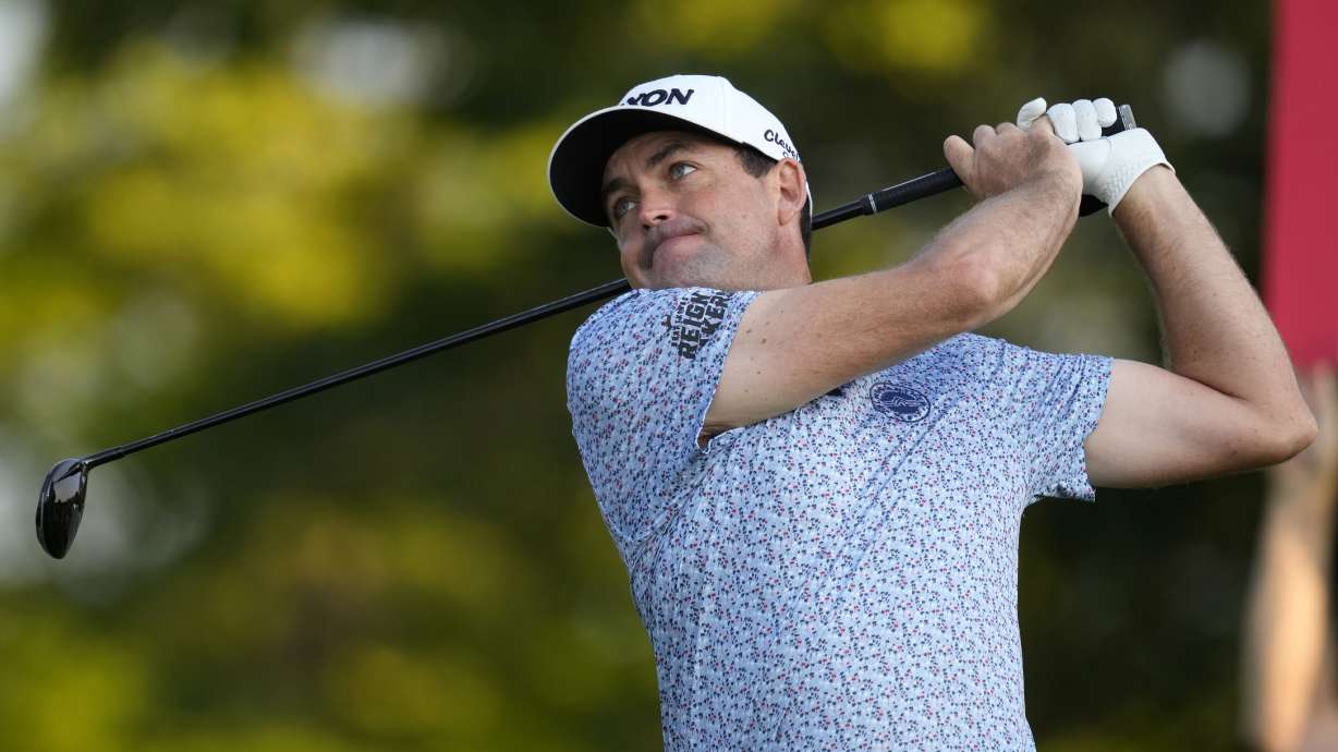 Keegan Bradley watches his tee shot on the 10th hole during the first round of the 3M Open golf tournament at the Tournament Players Club, Thursday, July 25, 2024, in Blaine, Minn.