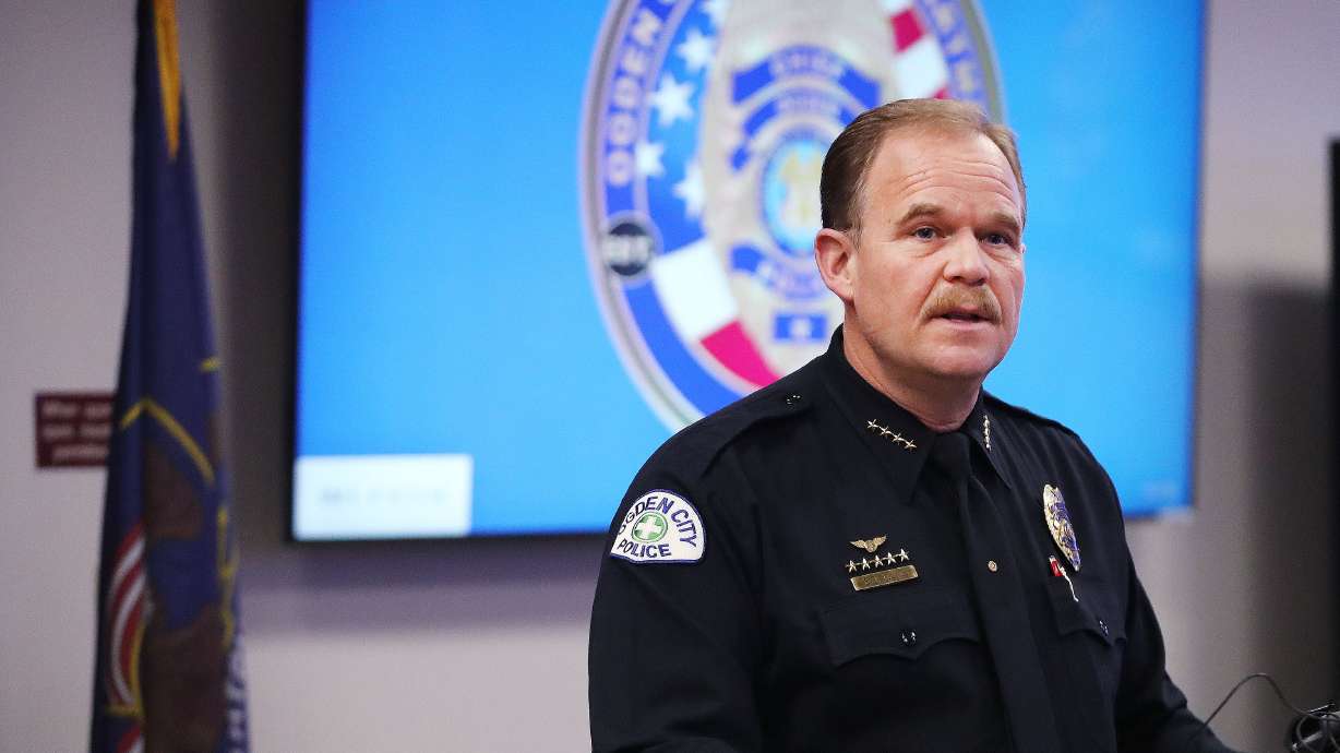 Ogden Police Chief Eric Young speaks at the Francom Public Safety Building in Ogden on Feb. 7, 2021. He submitted his notice of retirement Tuesday, after a 32-year career with the department.