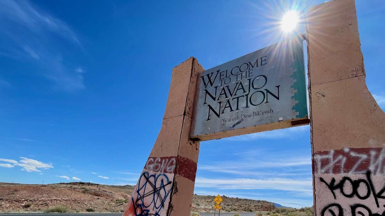 A sign at the entry to the Arizona portion of the Navajo Nation off U.S. 160 at the New Mexico border, photographed April 4.