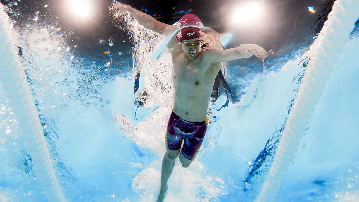 Pan Zhanle, of China, competes in the men's 100-meter freestyle final at the 2024 Summer Olympics, Wednesday, July 31, 2024, in Nanterre, France. He set a new world record winning gold.