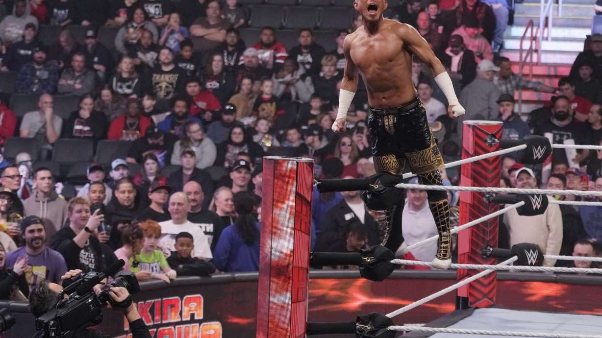 FILE - Wrestler Akira Tozawa is introduced during the WWE Monday Night RAW event, March 6, 2023, in Boston. Just days away, WWE is gearing up for 2024's SummerSlam, which promises to bring lots of action - and sponsorships.