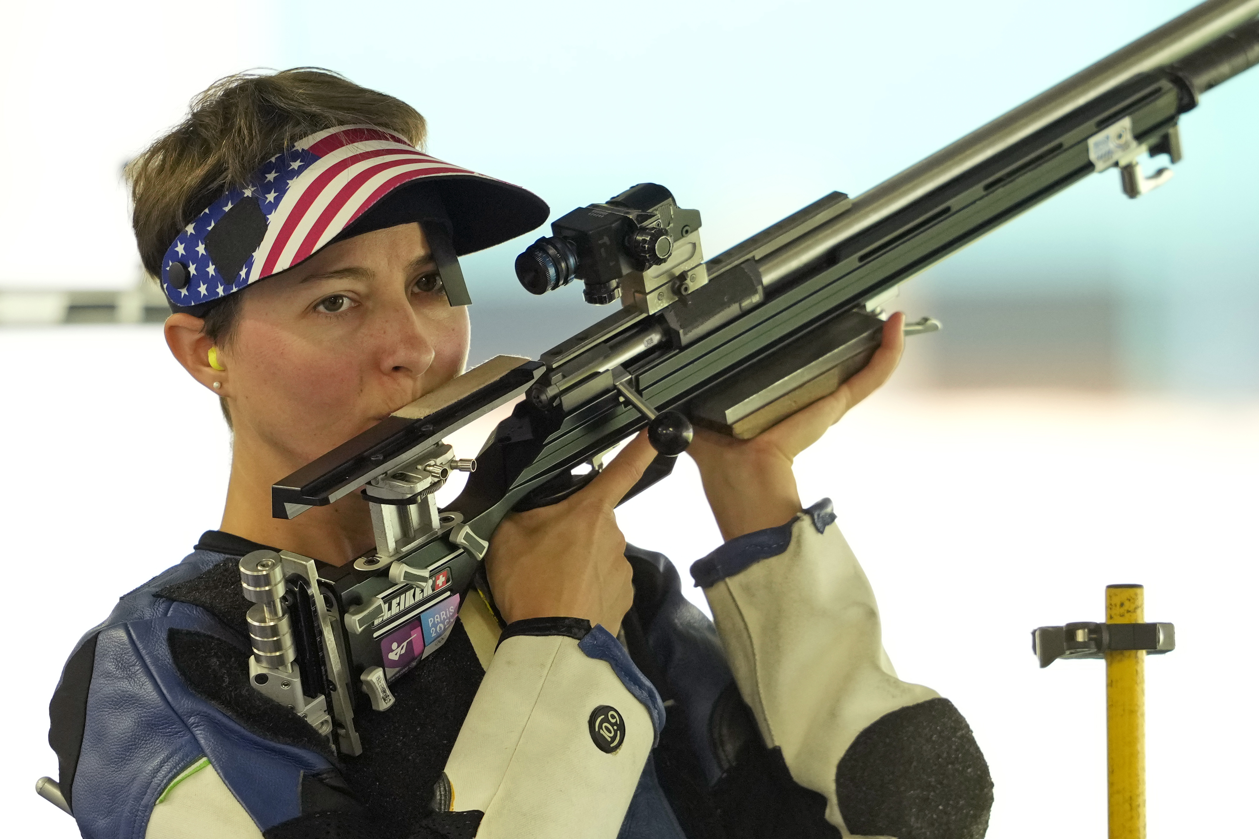 Sagen Maddalena of the United States competes in the 50m rifle 3 positions women's qualification round at the 2024 Summer Olympics, Thursday, Aug. 1, 2024, in Chateauroux, France. 