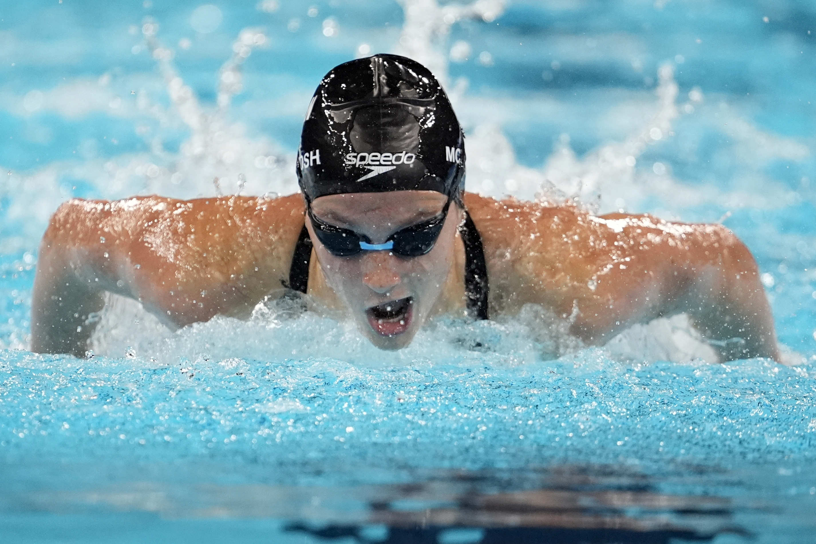 Summer McIntosh, of Canada, competes in the women's 200-meter butterfly final at the 2024 Summer Olympics, Thursday, in Nanterre, France. 