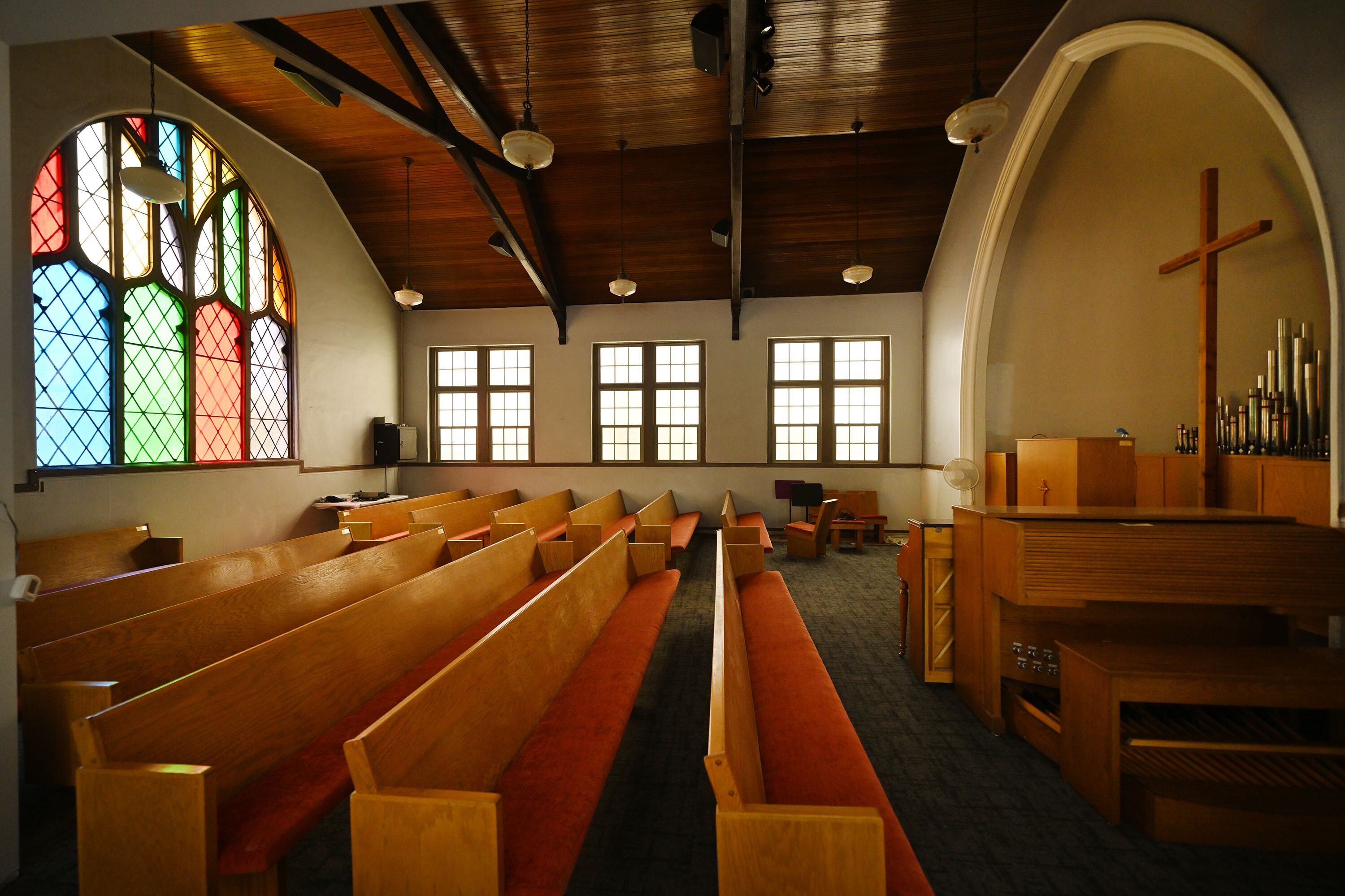 The chapel inside the Japanese Church of Christ’s 100 year old building on Tuesday, July 16, 2024.