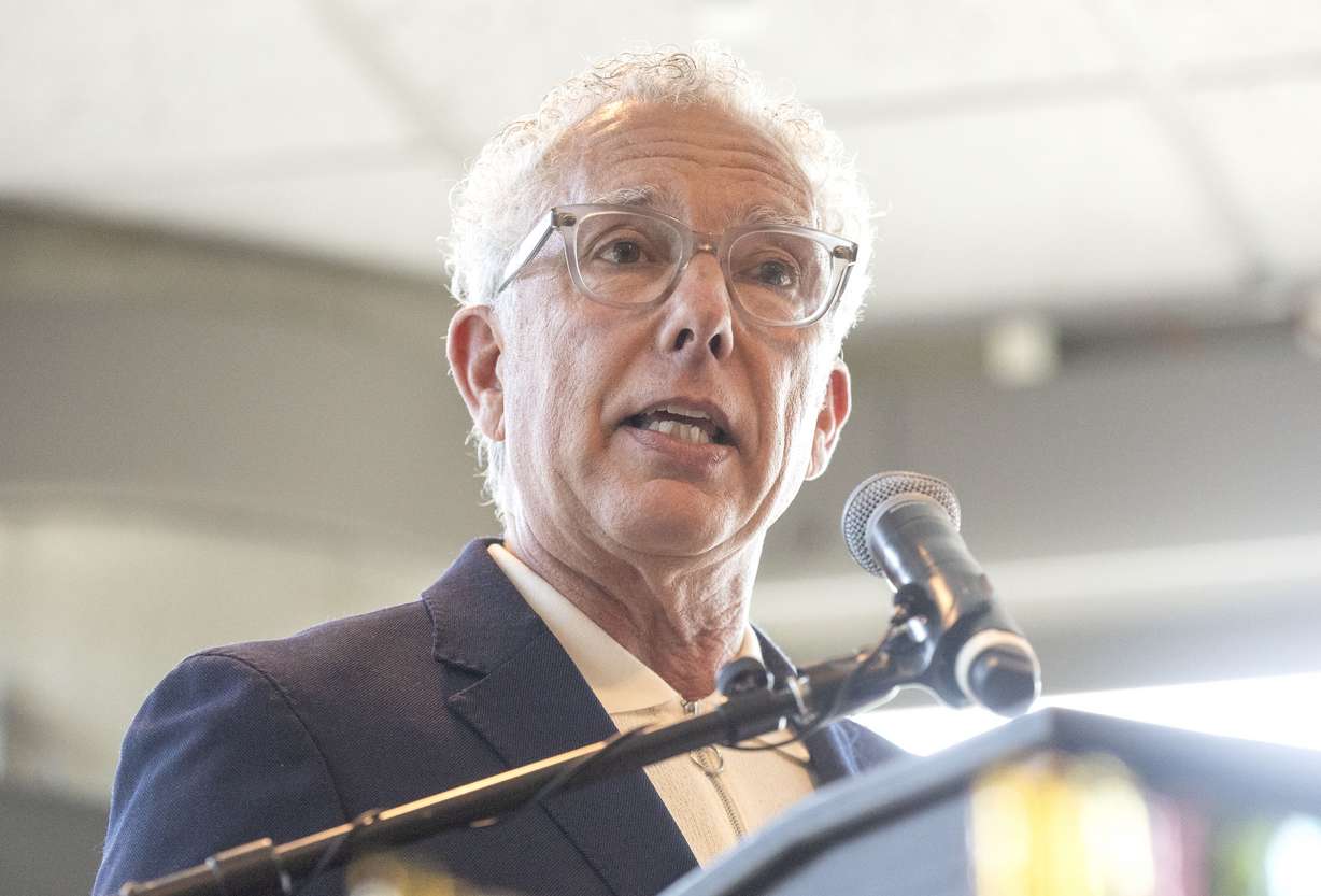 Downtown Alliance Executive Director Dee Brewer speak during the Downtown Alliance’s State of Downtown at the Delta Center in Salt Lake City on Thursday.
