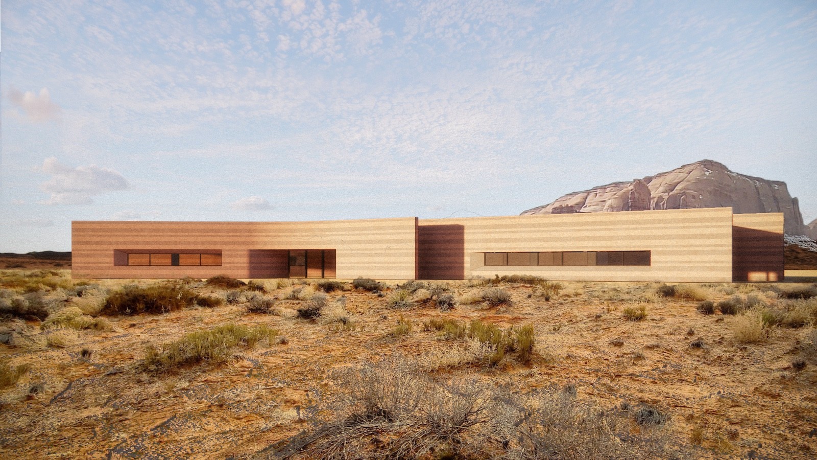 An architectural rendering of the academic and community center is pictured. Utah State University continues to expand into the state's rural reaches, on Friday breaking ground on an academic and community center in Monument Valley.