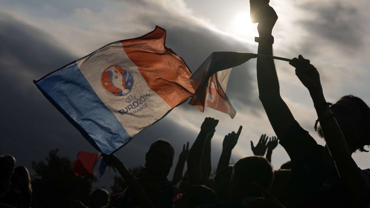 France supporters arrive at the Bordeaux Stadium, ahead of a quarterfinal soccer match between France and Argentina, during the 2024 Summer Olympics, Friday, Aug. 2, 2024, in Bordeaux, France.
