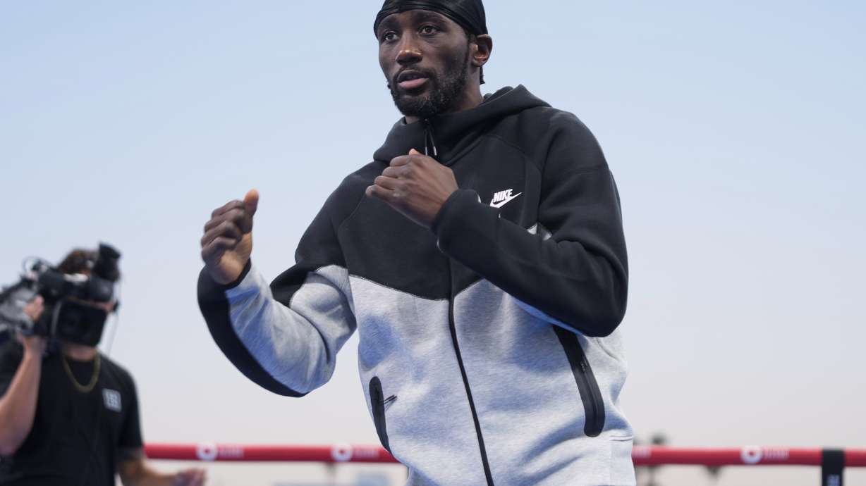 American boxer Terence Crawford conducts a public workout at the Santa Monica Pier on Wednesday, July 31, 2024, in Santa Monica, Calif. Terence Crawford will face Israil Madrimov on Saturday, August 3, 2024, at the BMO Stadium in Los Angeles.