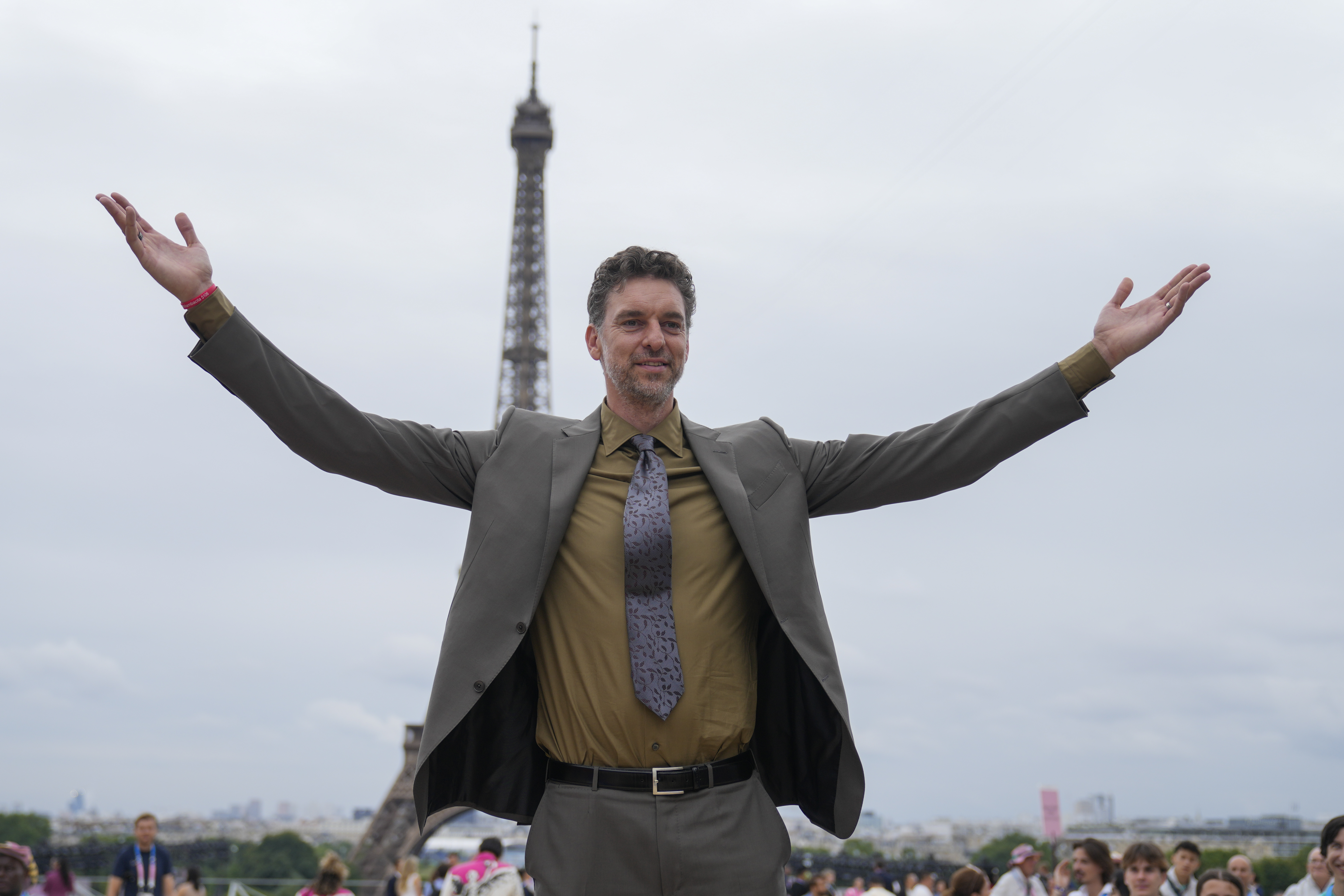 Pau Gasol arrives in Paris, France, before the opening ceremony of the 2024 Summer Olympics, Friday, July 26, 2024.