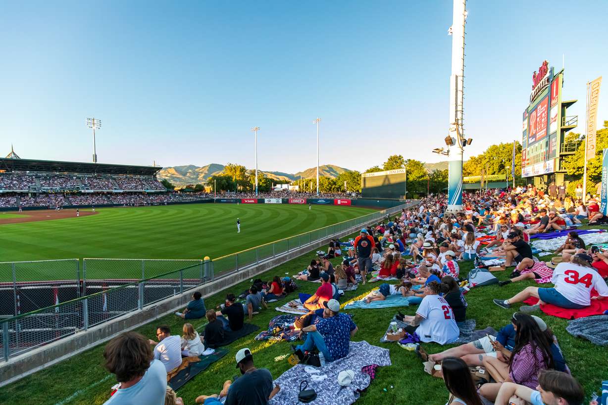 Fans watch the Salt Lake Bees play the Tacoma Rainers at Smith's Ballpark on July 4.