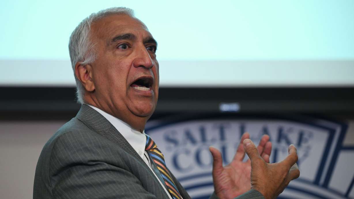 Salt Lake County District Attorney Sim Gill speaks during a press conference concerning a police shooting that occurred on Nov 8. 2022, held at the Salt Lake County District Attorney's Office Building in Salt Lake City on Friday.